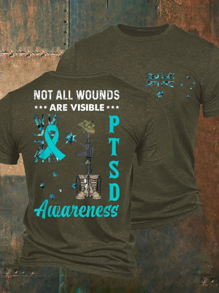 Men’s PTSD Awareness Veteran Printed T-shirt Army Green / S