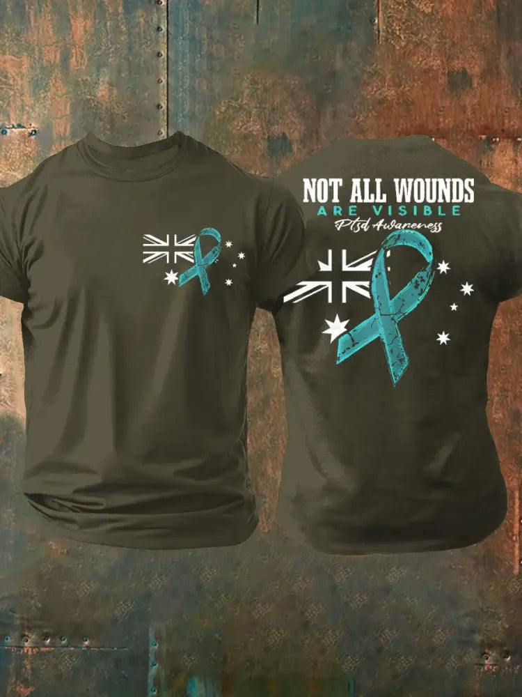 Men’s PTSD Awareness Veteran Printed T-shirt Army Green / S