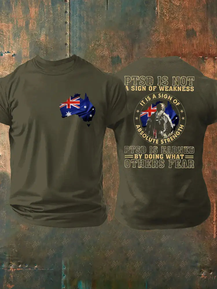 Men’s PTSD Awareness Veteran Printed T-shirt Army Green / S