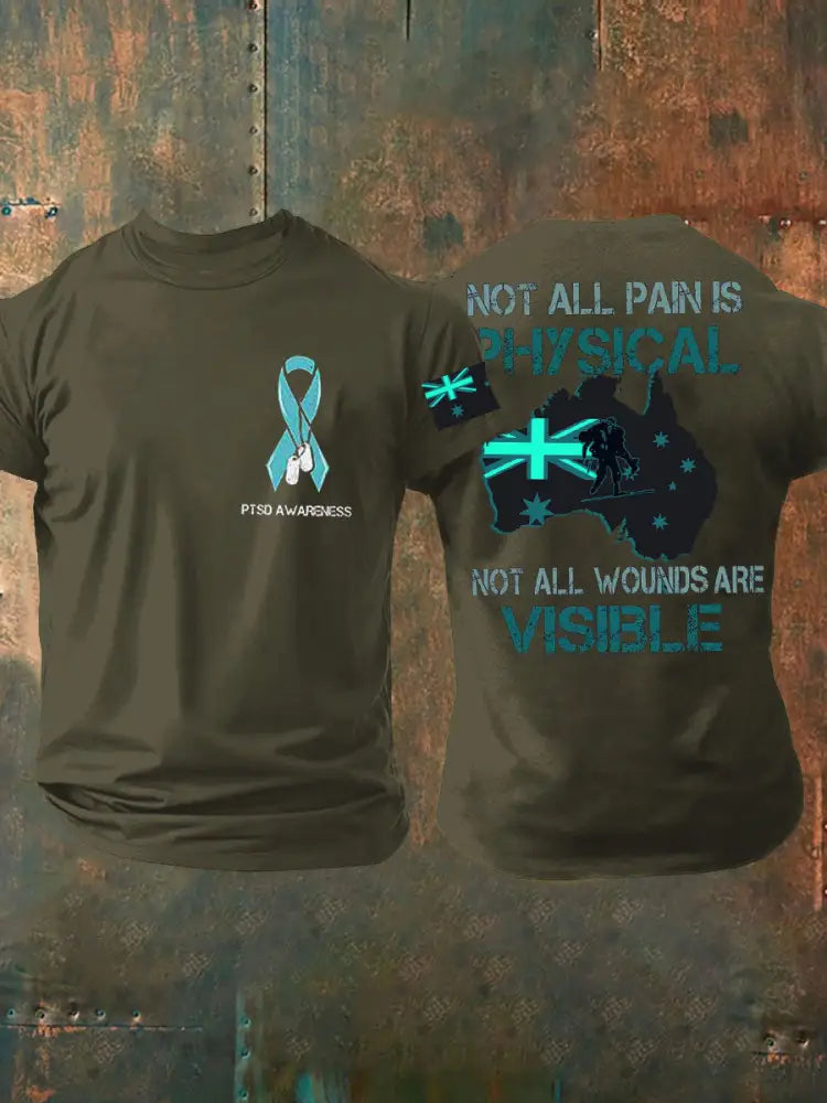 Men’s PTSD Awareness Veteran Printed T-shirt Army Green / S