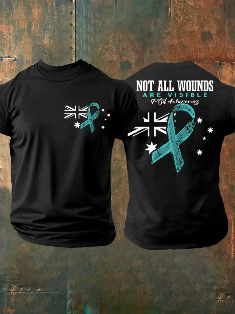 Men’s PTSD Awareness Veteran Printed T-shirt Black / S