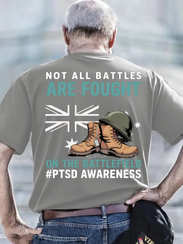 Men’s PTSD Awareness Veteran Printed T-shirt Light Gray / S