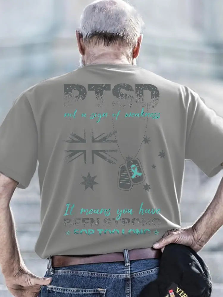 Men’s PTSD Awareness Veteran Printed T-shirt Light Gray / S