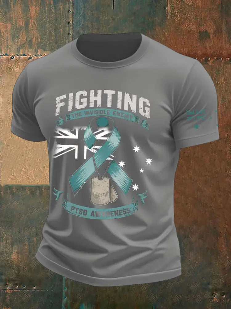 Men’s PTSD Awareness Veteran Printed T-shirt Light Gray / S