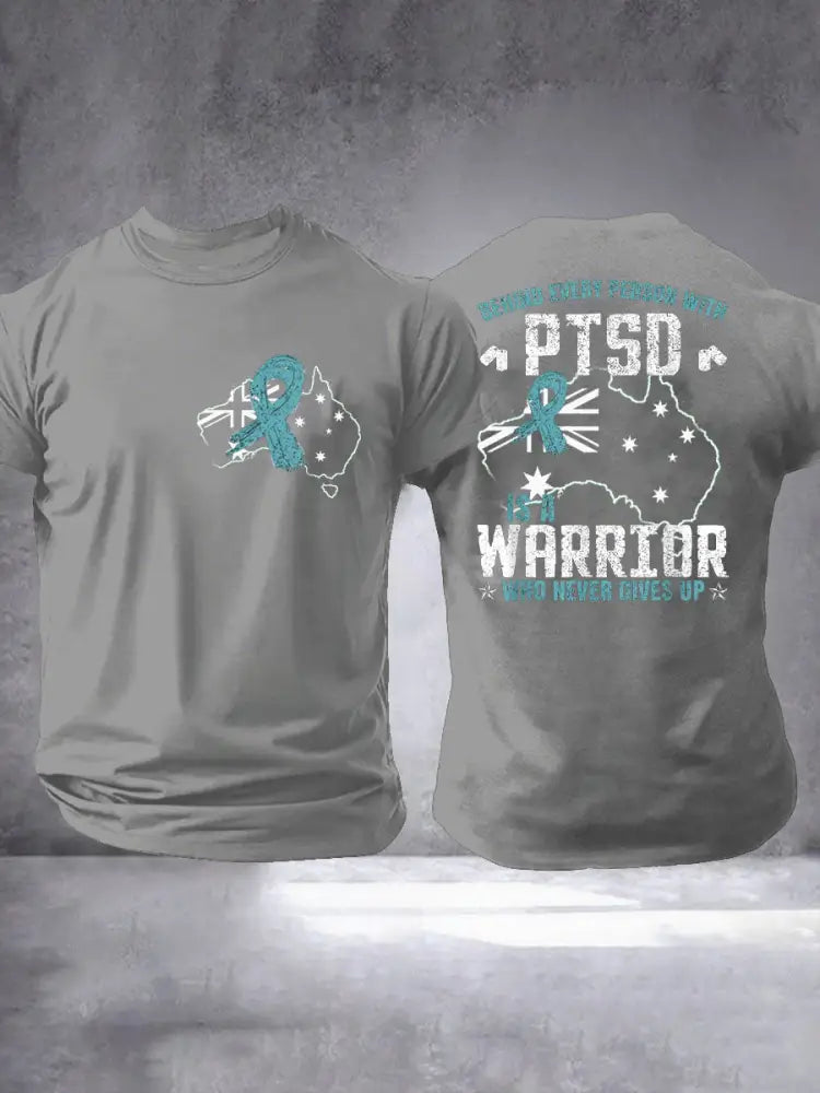 Men’s PTSD Awareness Veteran Printed T-shirt Light Gray / S