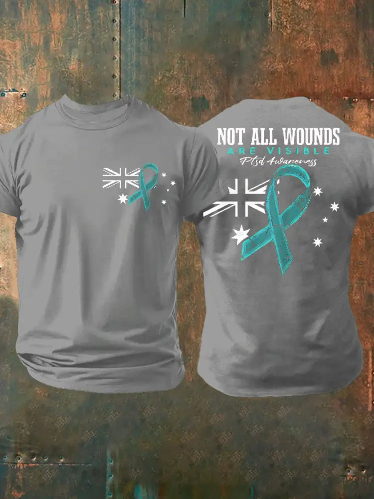 Men’s PTSD Awareness Veteran Printed T-shirt Light Gray / S