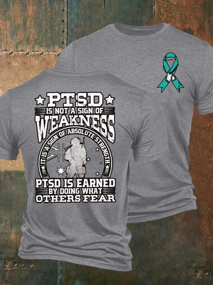 Men’s PTSD Awareness Veteran Printed T-shirt Light Gray / S