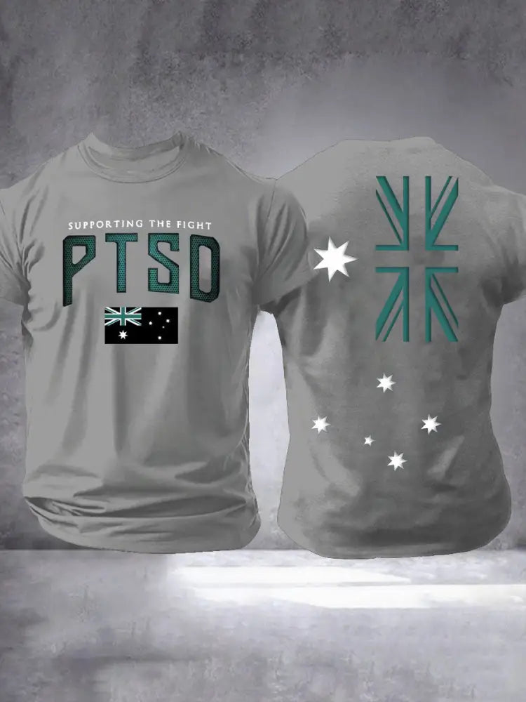 Men’s PTSD Awareness Veteran Printed T-shirt Light Gray / S