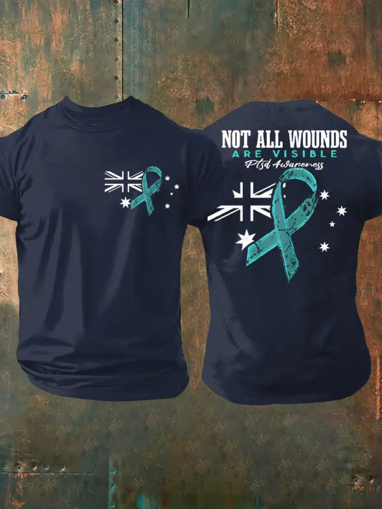 Men’s PTSD Awareness Veteran Printed T-shirt Navy Blue / S