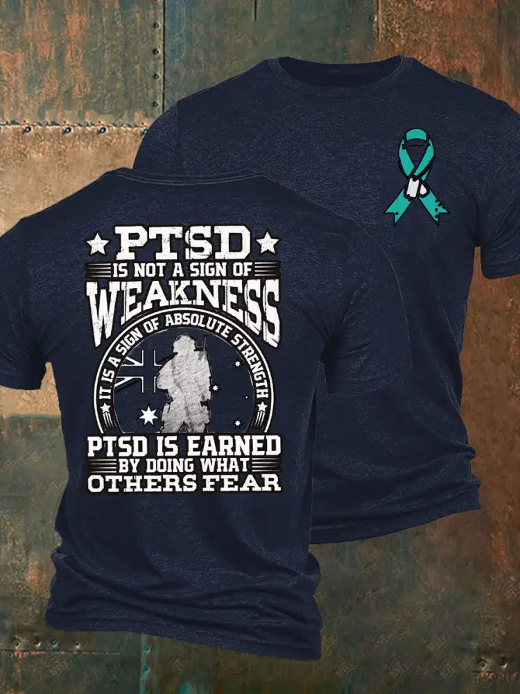 Men’s PTSD Awareness Veteran Printed T-shirt Navy Blue / S