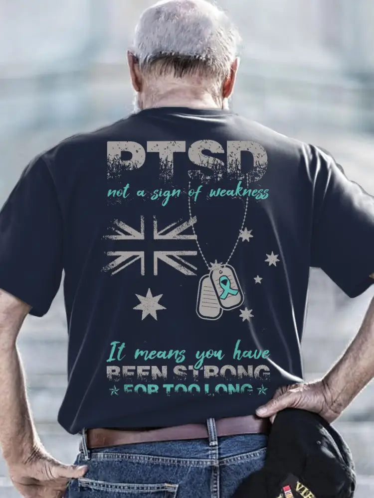 Men’s PTSD Awareness Veteran Printed T-shirt Navy Blue / S