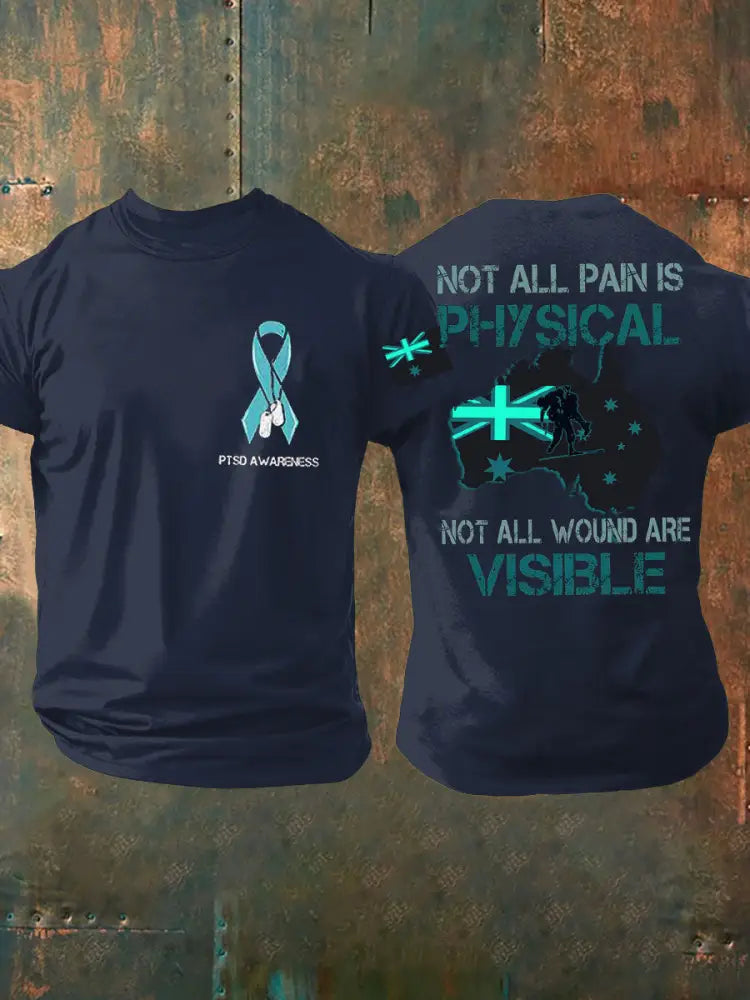 Men’s PTSD Awareness Veteran Printed T-shirt Navy Blue / S
