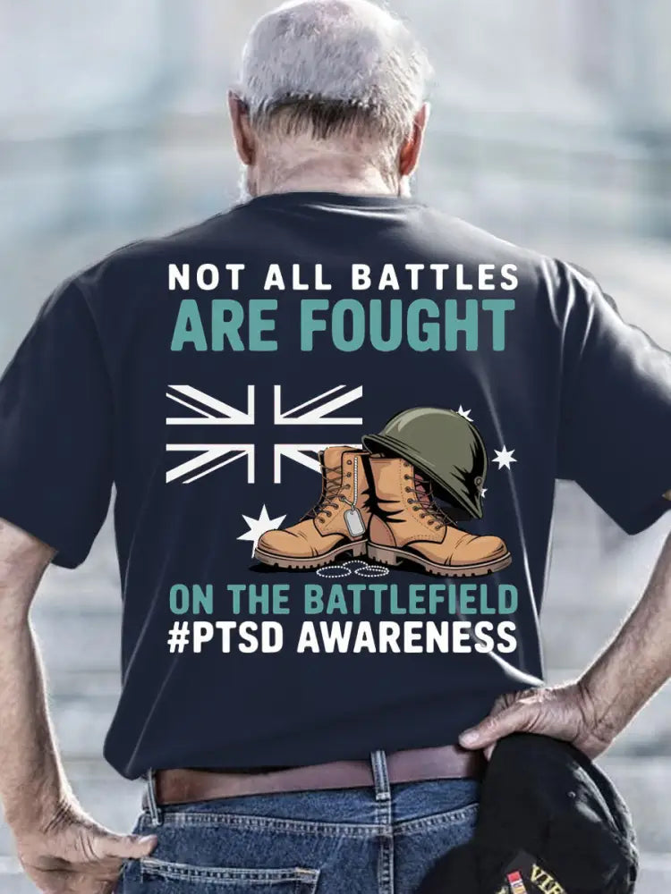 Men’s PTSD Awareness Veteran Printed T-shirt Navy Blue / S