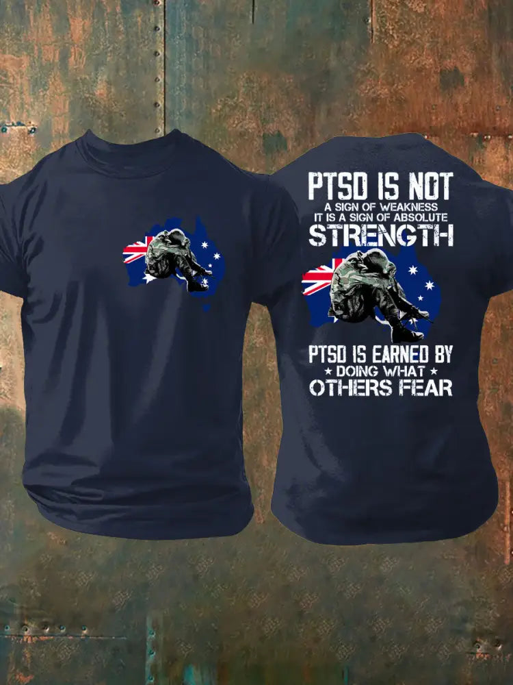 Men’s PTSD Awareness Veteran Printed T-shirt Navy Blue / S