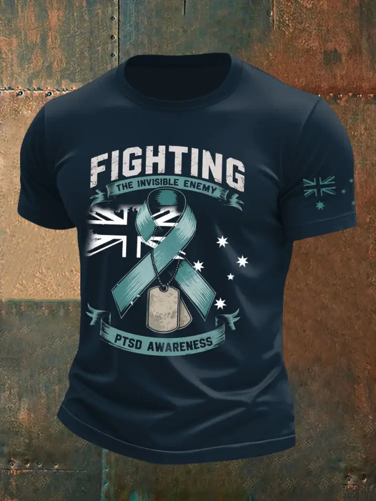 Men’s PTSD Awareness Veteran Printed T-shirt Navy Blue / S
