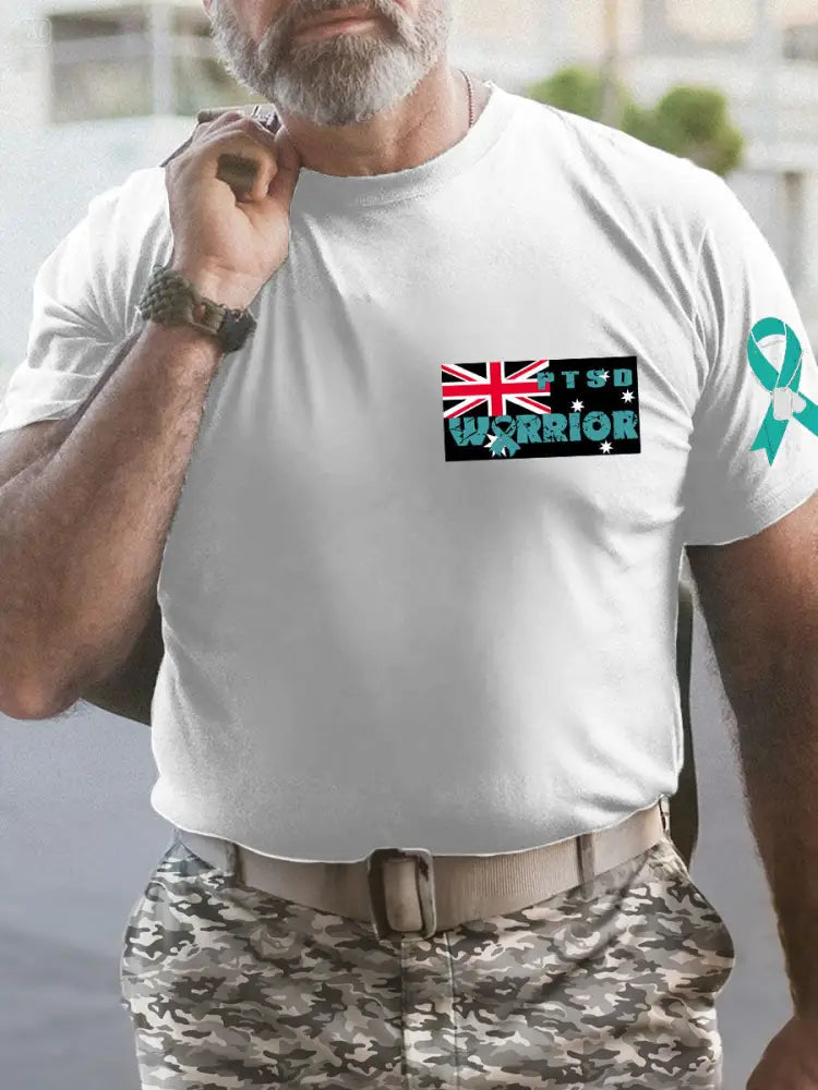 Men’s PTSD Awareness Veteran Printed T-shirt White / S