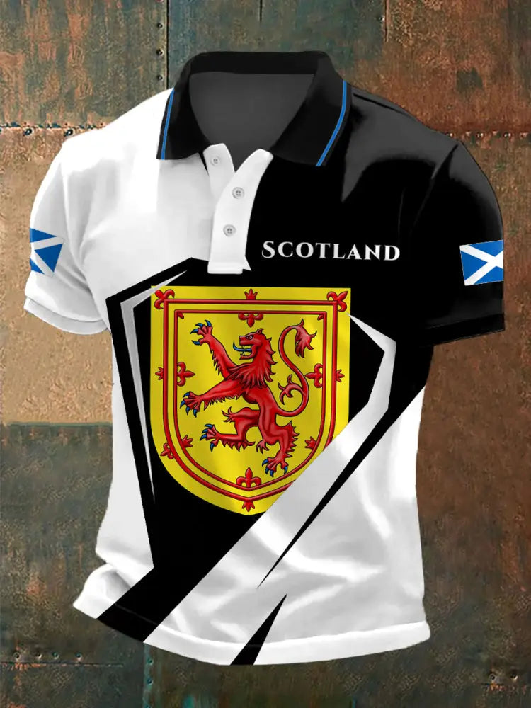 Men’s Scotland Print Casual Polo Black And White / S