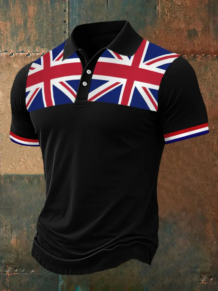 Men’s UK Flag Print Casual Polo Black / S