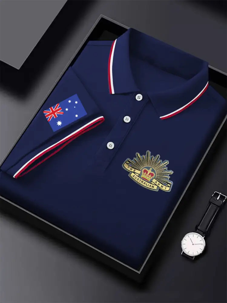 Men’s Vintage Australia Flag Crown Crest Printed Casual Cotton Short Sleeve Polo Shirt Dark Blue / S