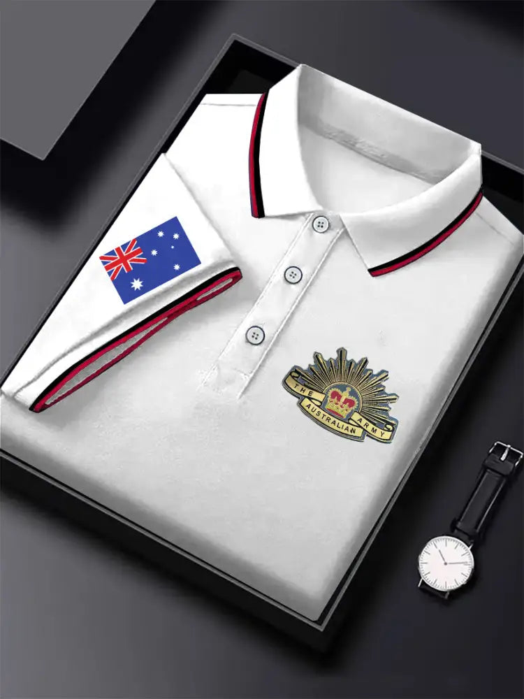 Men’s Vintage Australia Flag Crown Crest Printed Casual Cotton Short Sleeve Polo Shirt White / S