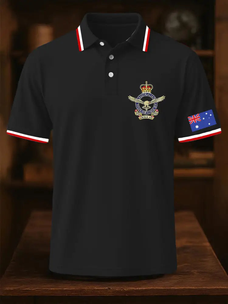 Men’s Vintage Australia Flag Crown Emblem Printed Casual Cotton Short Sleeve Polo Shirt Black / S