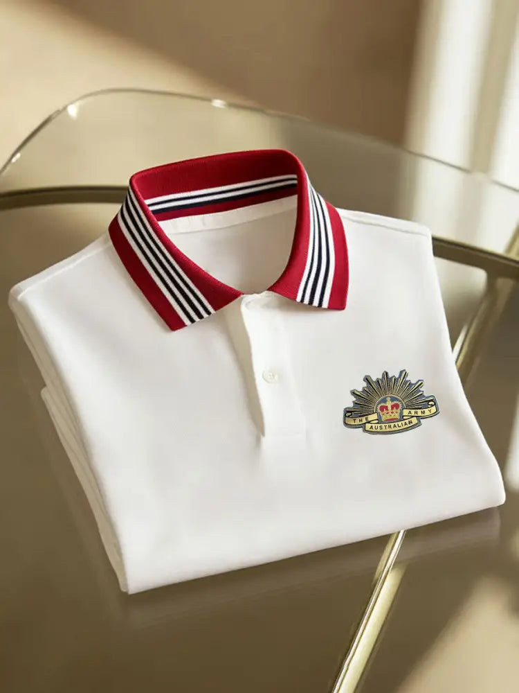 Men’s Vintage Australian Flag Badge Printed Casual Cotton Short Sleeve Polo Shirt White / S