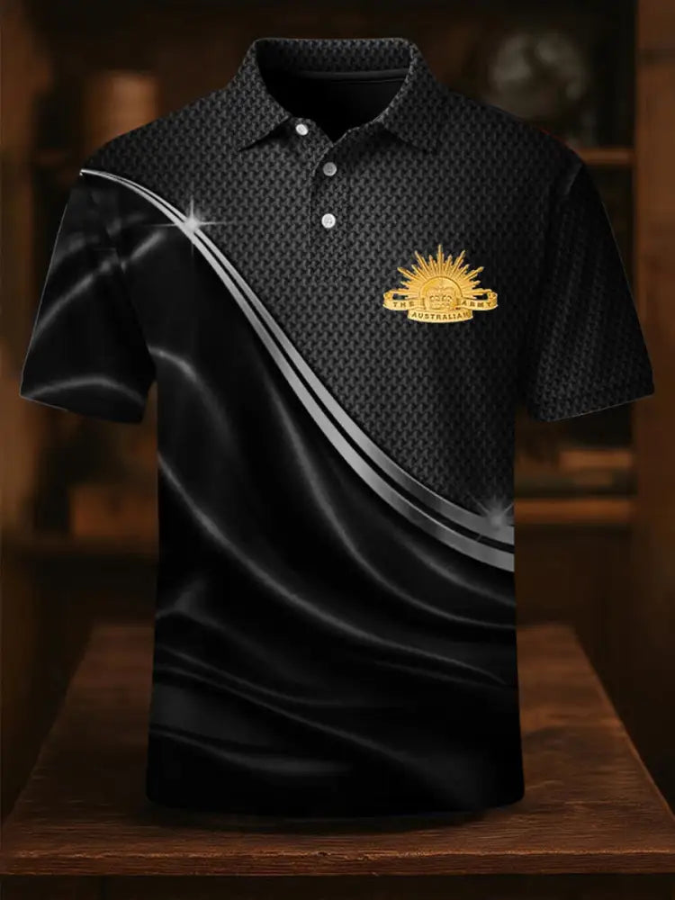 Men’s Vintage Australian Flag Crown Printed Casual Cotton Short Sleeve Polo Shirt Black / S