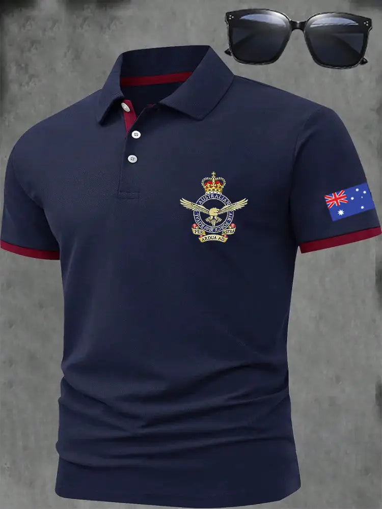 Men’s Vintage Australian Flag Crown Printed Casual Cotton Short Sleeve Polo Shirt Dark Blue / S