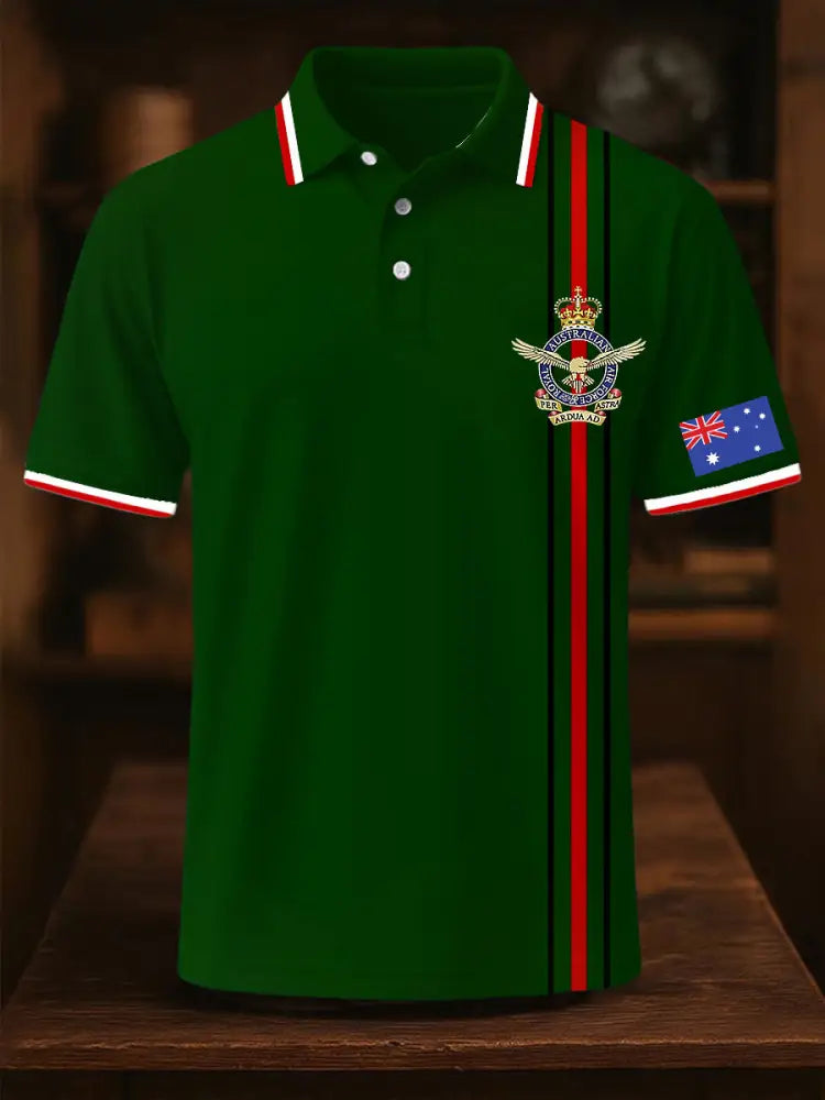 Men’s Vintage Australian Flag Crown Stripe Printed Casual Cotton Short Sleeve Polo Shirt Green / S