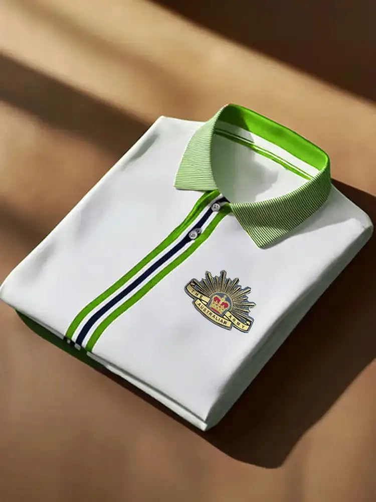 Men’s Vintage Australian Flag Crown Stripe Printed Casual Cotton Short Sleeve Polo Shirt Green / S
