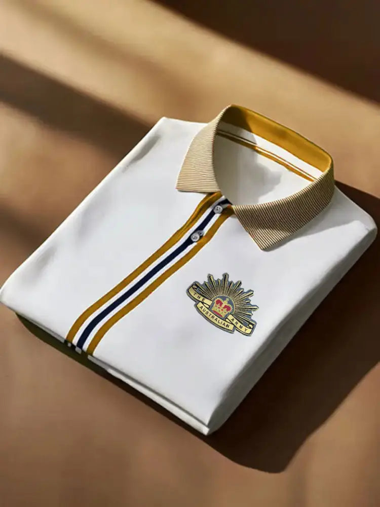 Men’s Vintage Australian Flag Crown Stripe Printed Casual Cotton Short Sleeve Polo Shirt Yellow / S