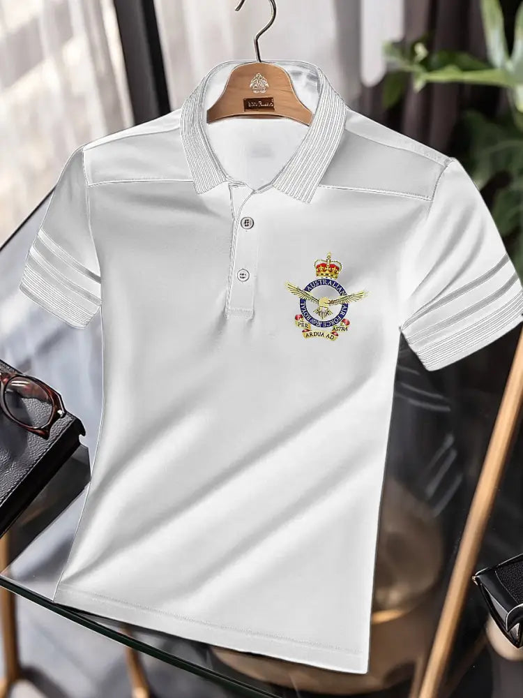 Men’s Vintage Australian Patriotic Flag Emblem Printed Casual Cotton Short Sleeve Polo Shirt White / S