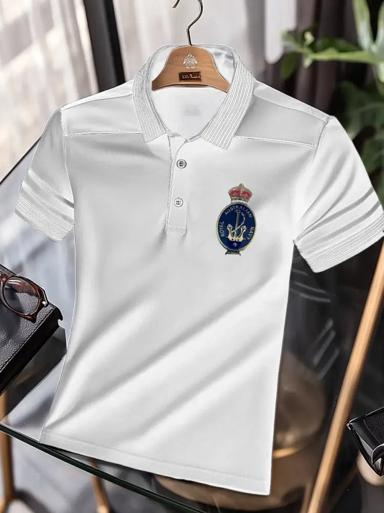 Men’s Vintage Australian Patriotic Flag Emblem Printed Casual Cotton Short Sleeve Polo Shirt White / S