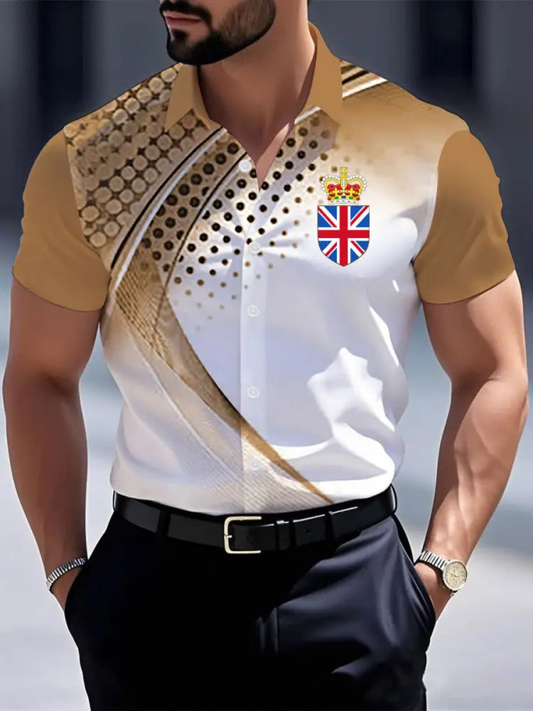 Men’s Vintage England Crown Casual Shirt Khaki / S