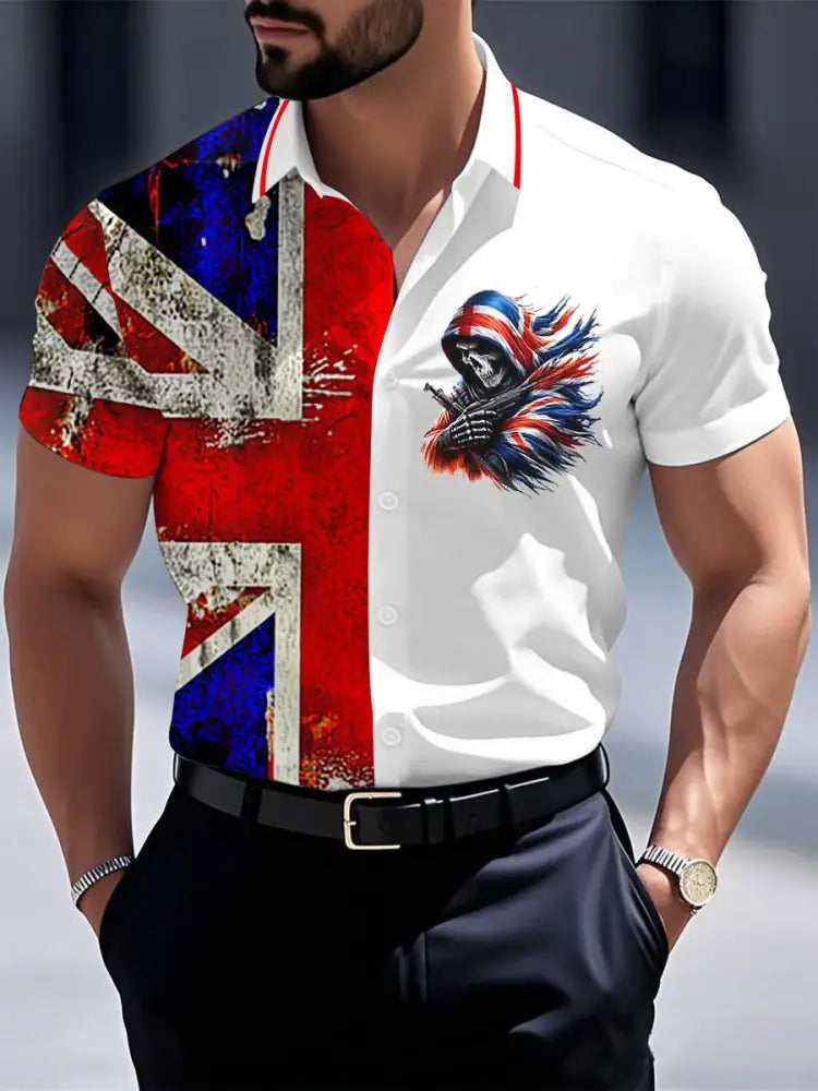 Men’s Vintage England Flag Casual Shirt White / S