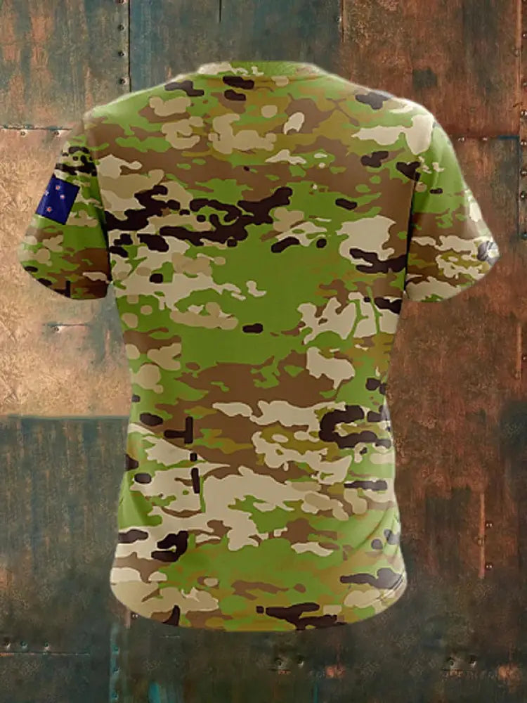 Men’s Vintage New Zealand Flag Camouflage Print Casual Cotton Short Sleeve T-Shirt