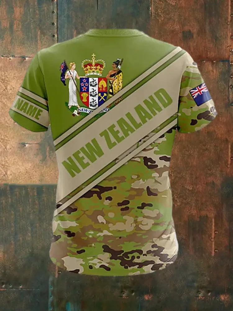 Men’s Vintage New Zealand Flag Crown Camouflage Print Casual Cotton Short Sleeve T-Shirt