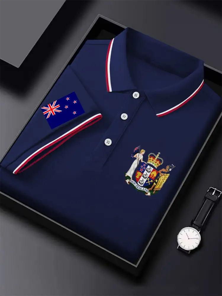 Men’s Vintage New Zealand Flag Crown Printed Casual Cotton Short Sleeve Polo Shirt Dark Blue / S