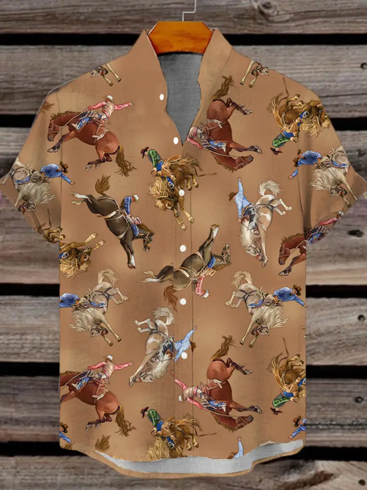 Men’s Western Denim Print Short Sleeve Shirt As picture / S Men’s Clothing