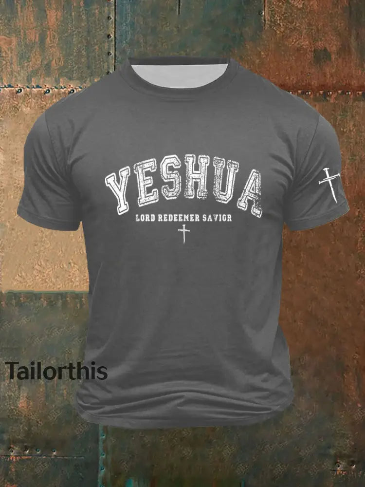 Men’s Yeshua Lord Redeemer Savior Printed Casual T-Shirt Gray / S