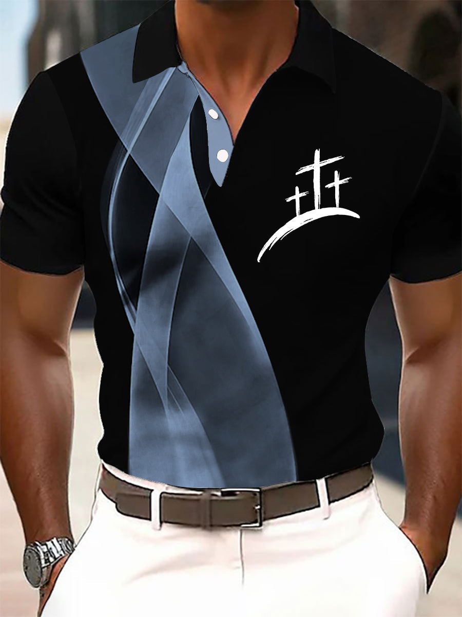 Men's Faith Cross Printed Casual Button T-Shirt