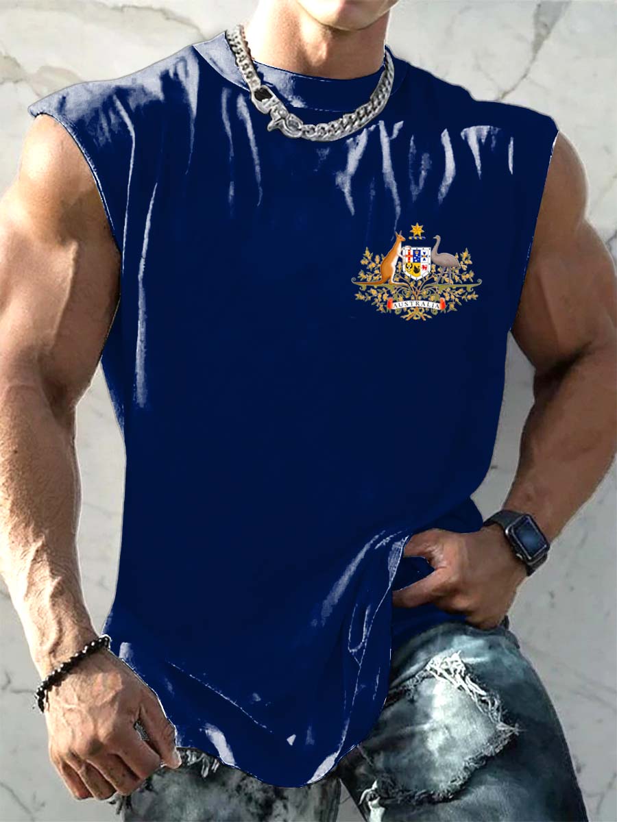 Men's Retro Australian Flag Badge Print Comfortable Casual Cotton Tank Top