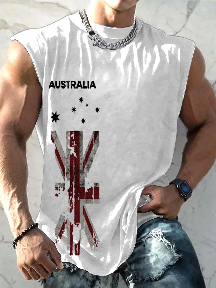 Men's Vintage Australian Flag Badge Print Comfortable Casual Cotton Tank Top