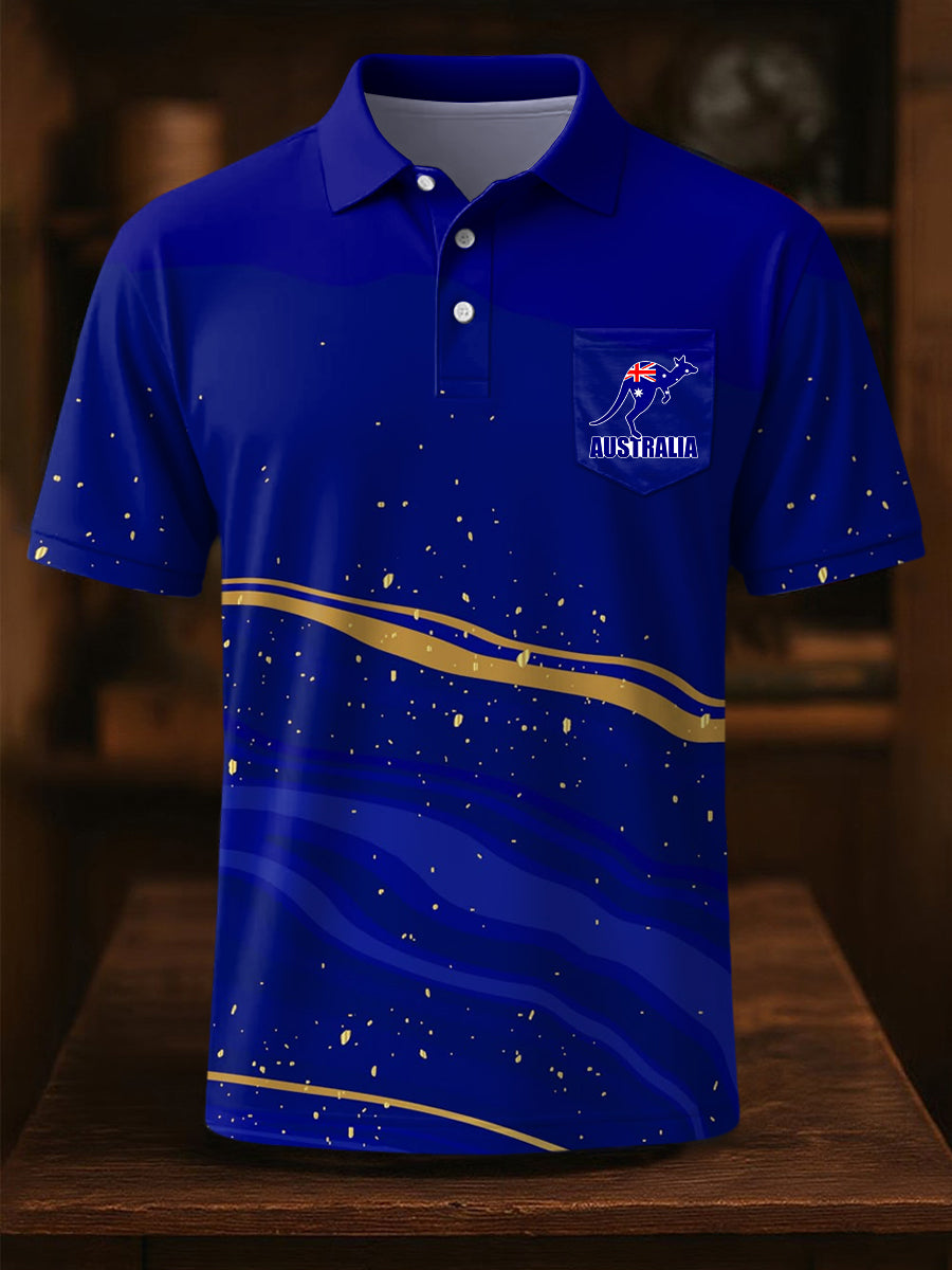 Men's Australian Flag Kangaroo Print Casual Pocket Top
