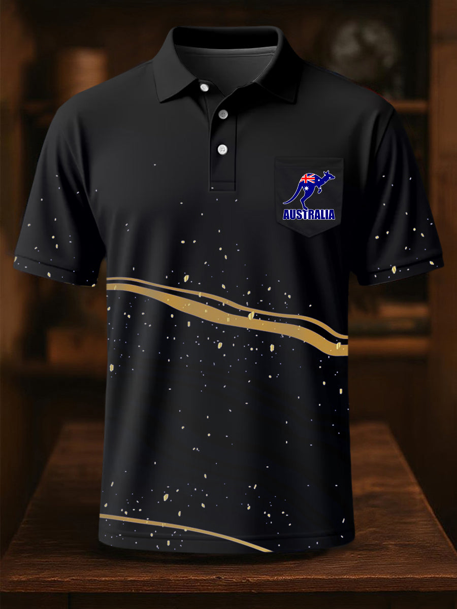 Men's Australian Flag Kangaroo Print Casual Pocket Top