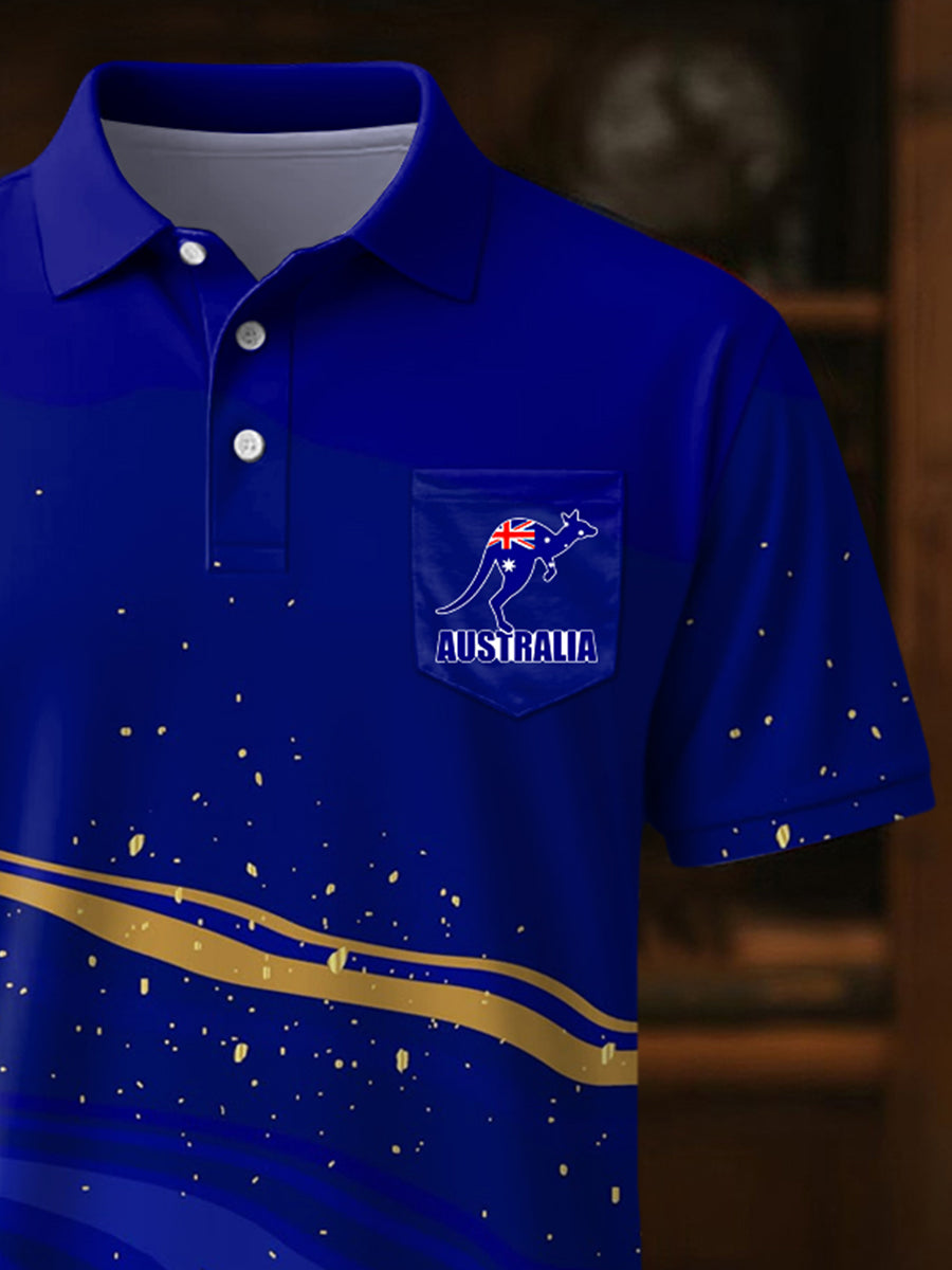 Men's Australian Flag Kangaroo Print Casual Pocket Top