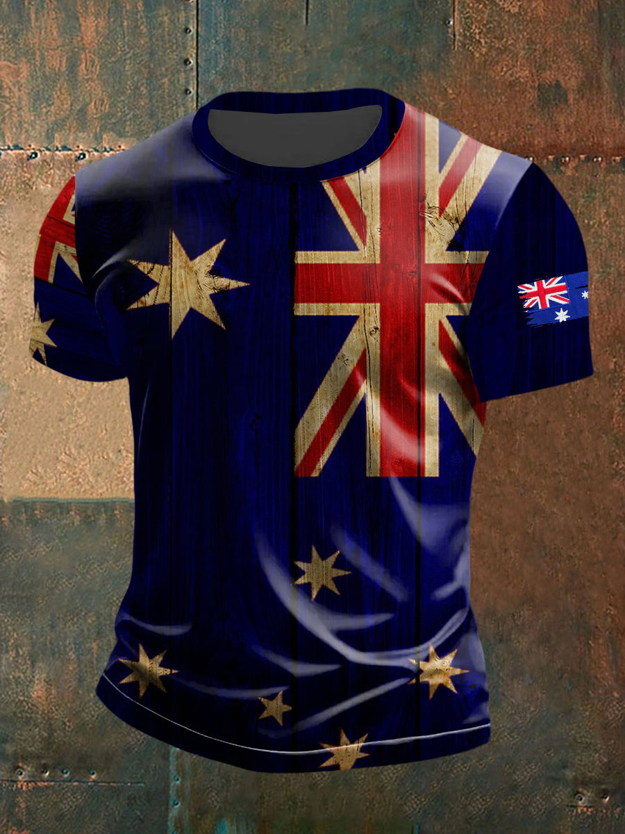 Men's Australian Flag Print CasualShort Sleeve T-Shirt