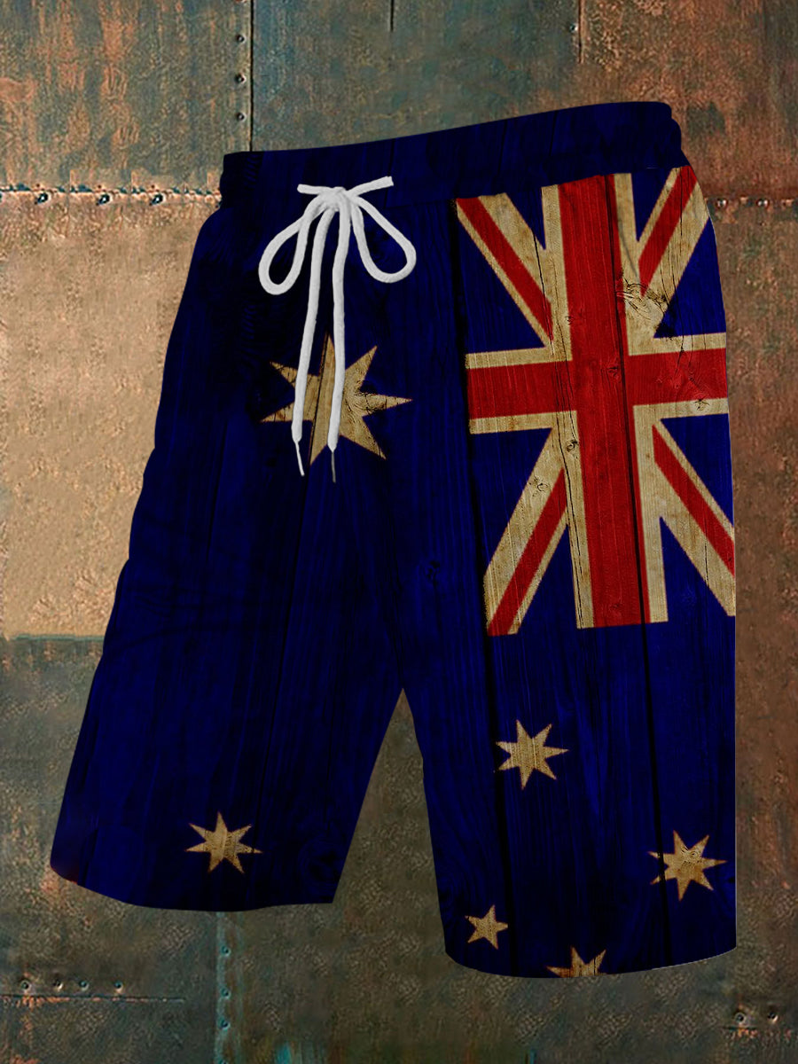 Men's Retro Australian Flag Print Casual Shorts