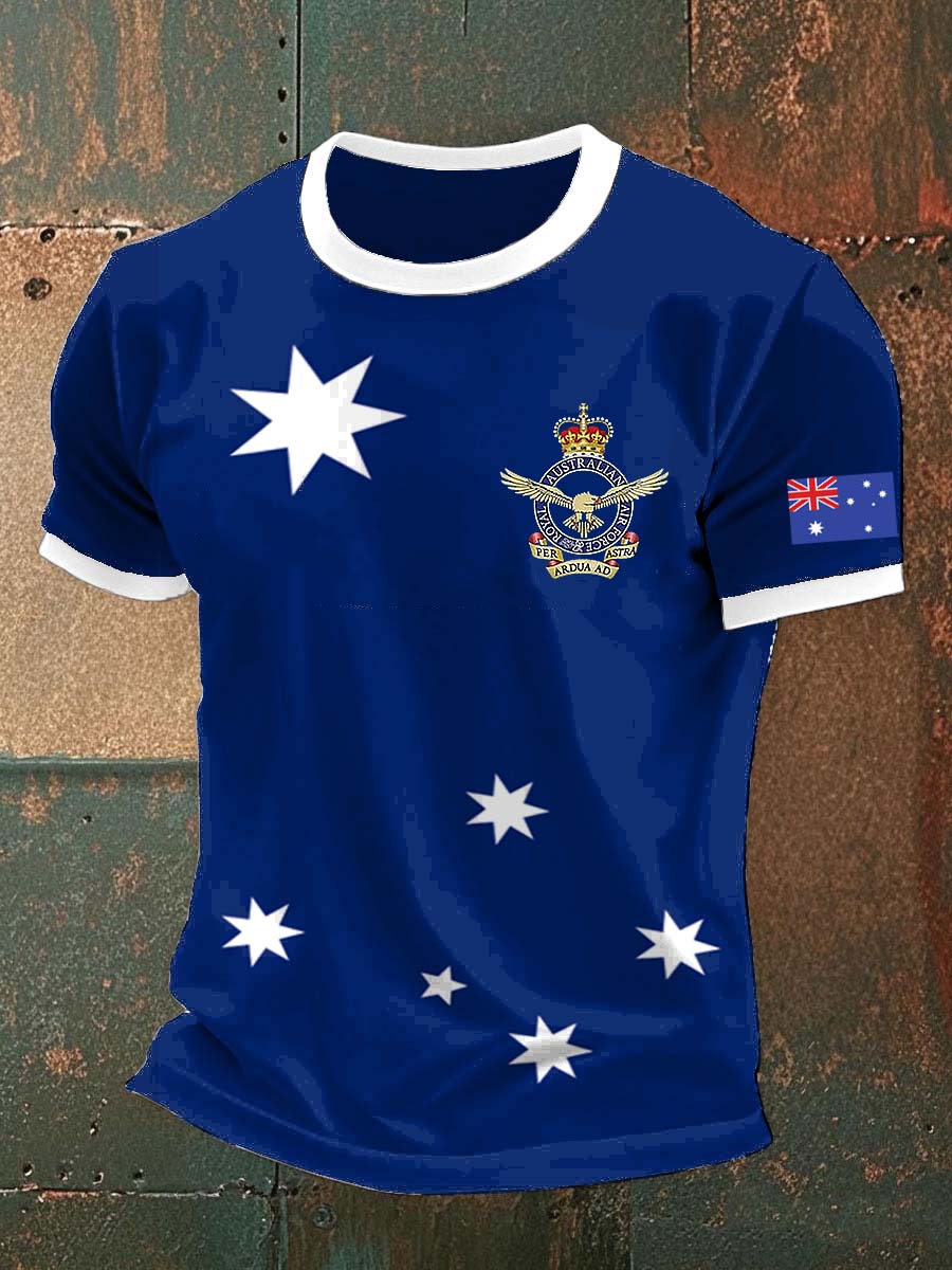 Vintage Australian Flag Navy Crown Badge Print Casual Cotton Short Sleeve T-Shirt