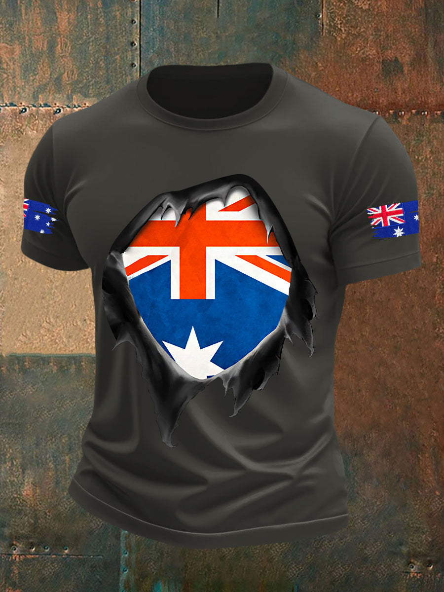 Men's Australian Flag Print Casual Short Sleeve T-Shirt